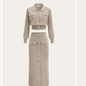 Commense Knit Skirt Set Ivory with Button Down S NWT